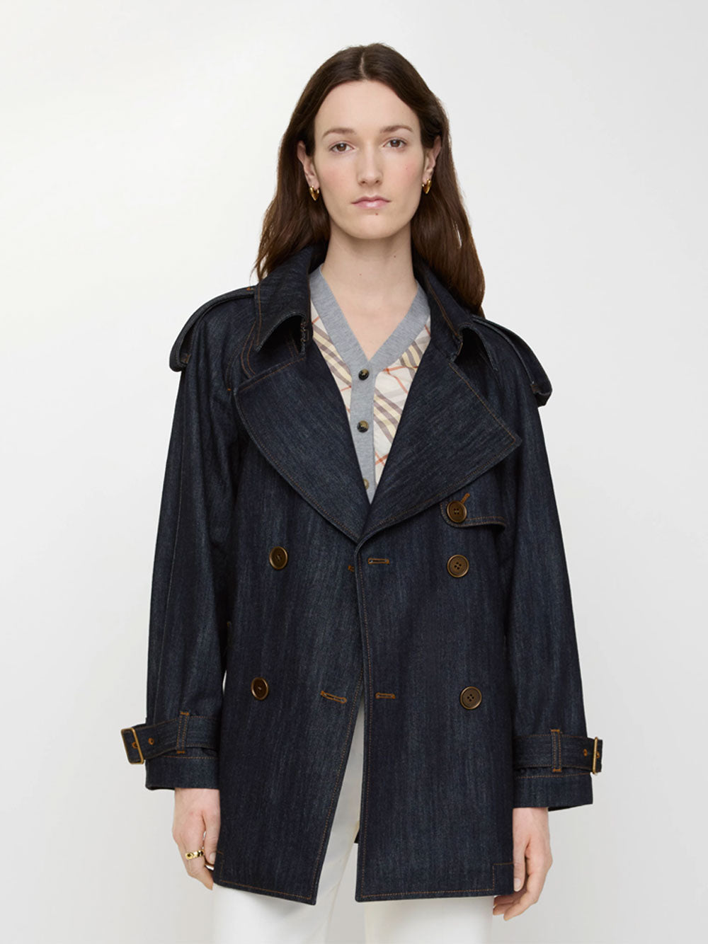 BURBERRY LONDON ENGLAND Short Denim Fitzrovia Trench Coat Women