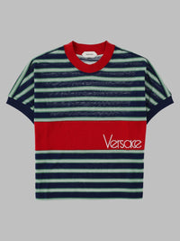 Versace Women T-Shirt In Cotone A Righe Con Logo