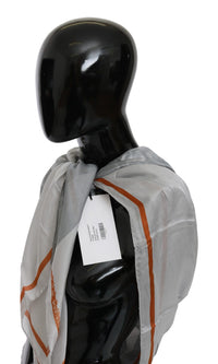 Costume National Gray Orange Silk Floral Foulard Wrap Women's Scarf
