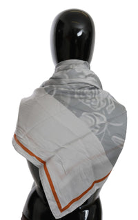 Costume National Gray Orange Silk Floral Foulard Wrap Women's Scarf
