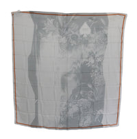Costume National Gray Orange Silk Floral Foulard Wrap Women's Scarf