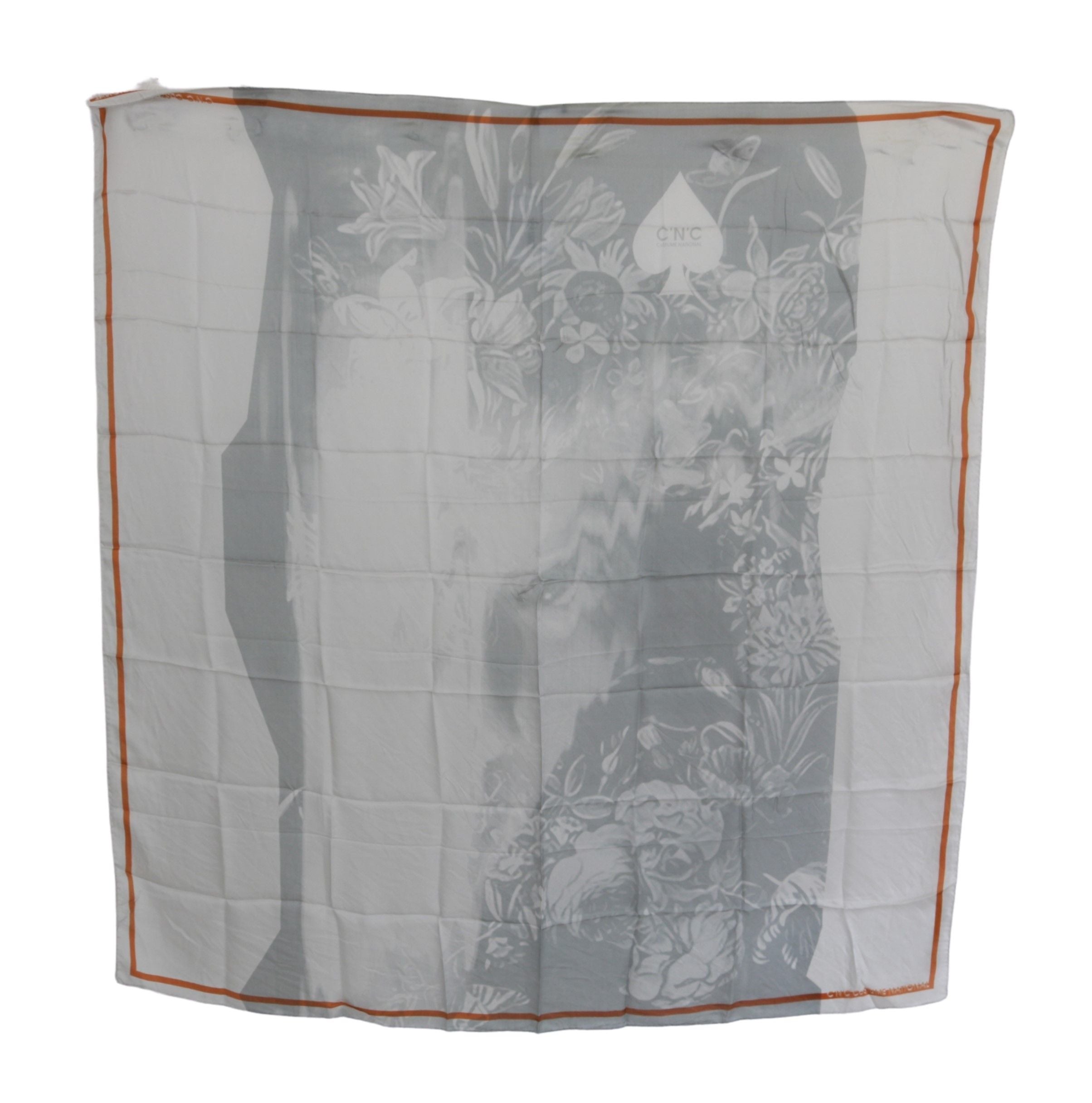 Costume National Gray Orange Silk Floral Foulard Wrap Women's Scarf