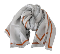 Costume National Gray Orange Silk Floral Foulard Wrap Women's Scarf