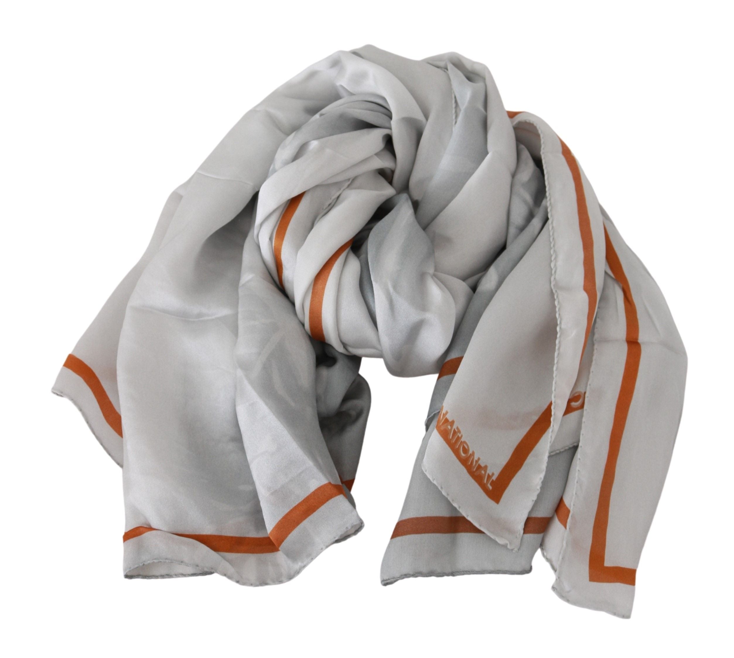 Costume National Gray Orange Silk Floral Foulard Wrap Women's Scarf
