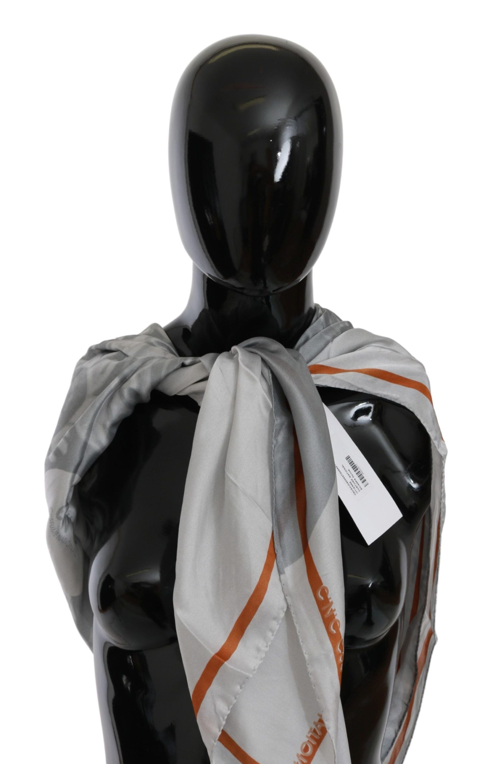 Costume National Gray Orange Silk Floral Foulard Wrap Women's Scarf
