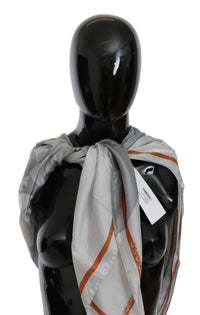 Costume National Gray Orange Silk Floral Foulard Wrap Women's Scarf