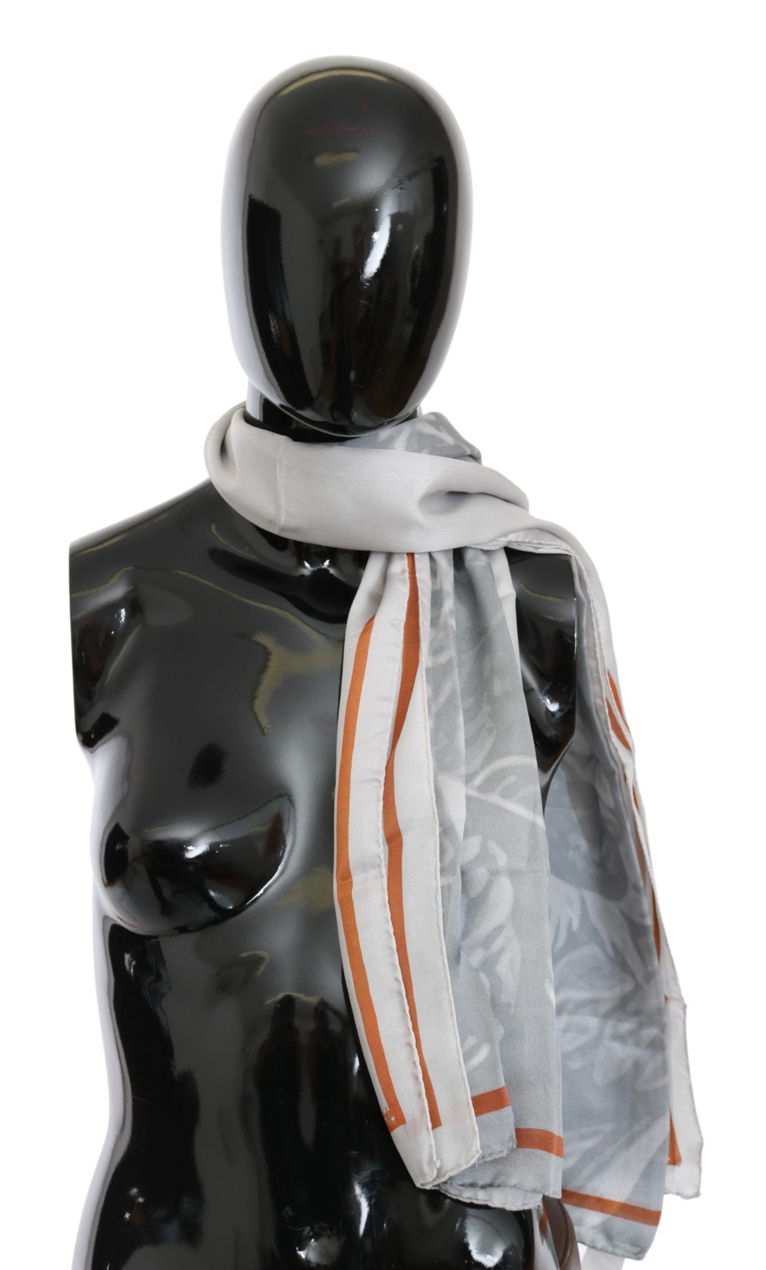 Costume National Gray Red Silk Shawl Foulard Wrap Women's Scarf