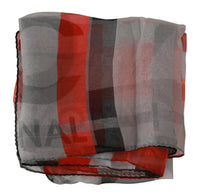 Costume National Red 100% Silk Branded Gray Women's Scarf
