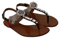 Dolce & Gabbana Leather Ayers Crystal Sandals Flip Flops Women's Shoes