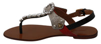 Dolce & Gabbana Leather Ayers Crystal Sandals Flip Flops Women's Shoes