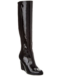 Stuart Weitzman Milla City Wedge Patent & Suede Knee-High Boot Black