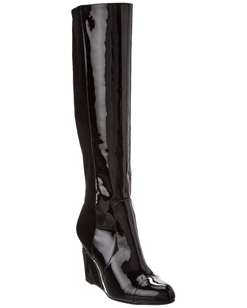 Stuart Weitzman Milla City Wedge Patent & Suede Knee-High Boot Black