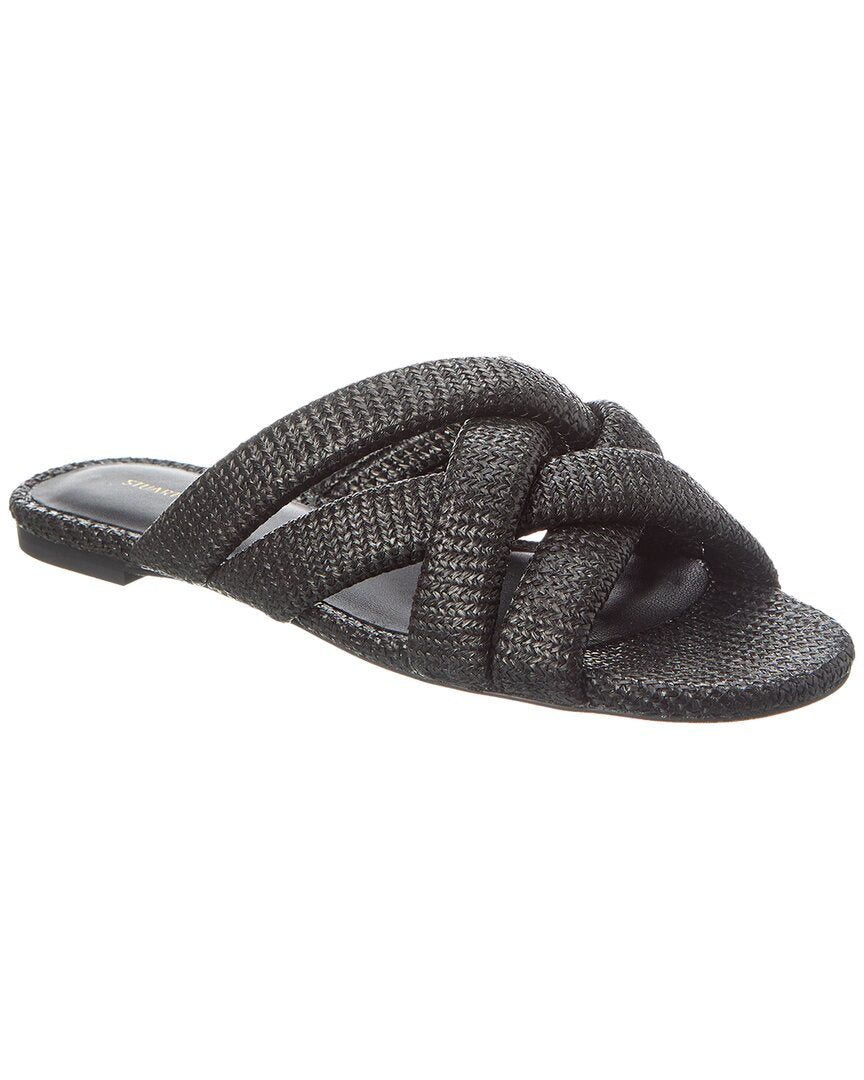 Stuart Weitzman Crossover Raffia Slide Black