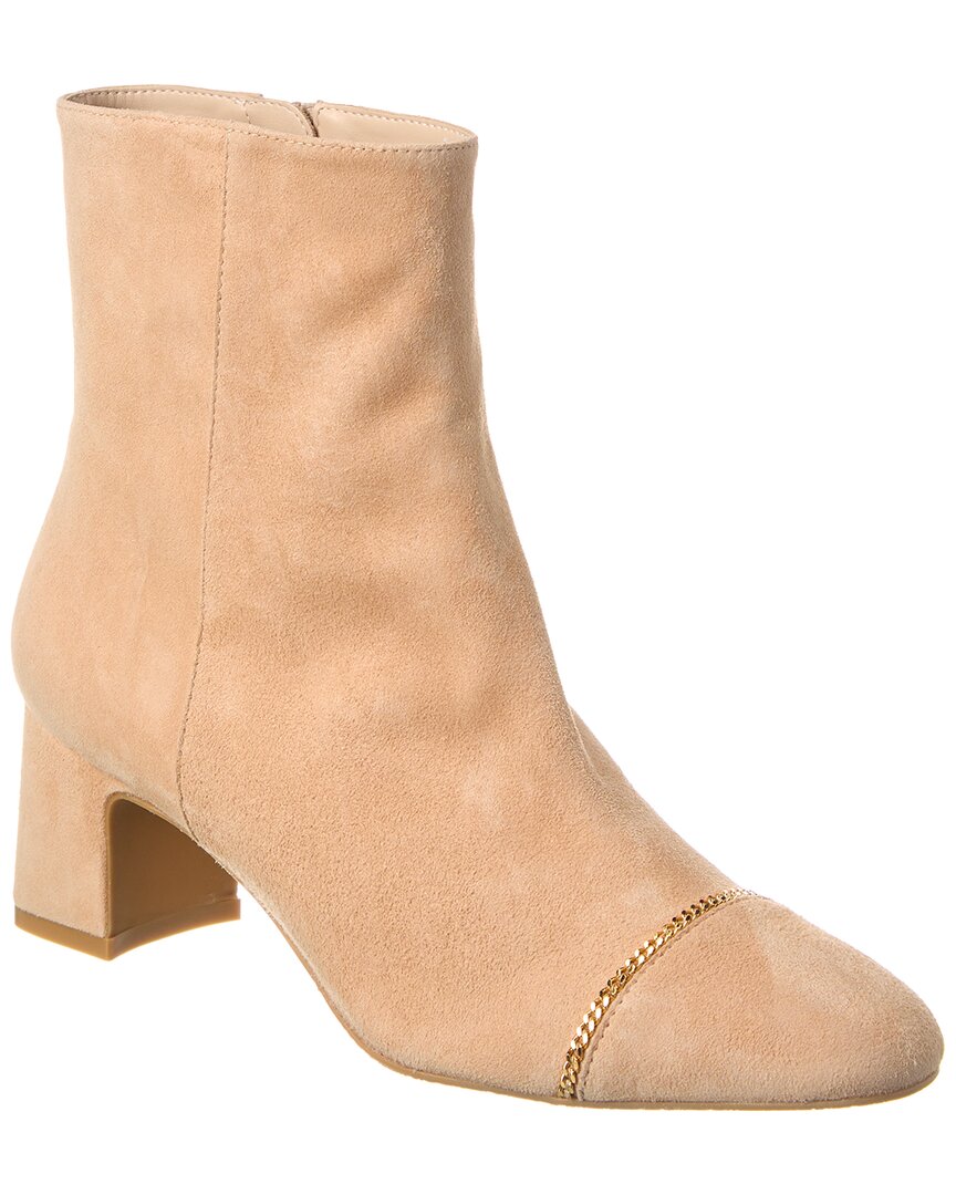 Stuart Weitzman Milla Chain 60 Zip Suede Bootie Beige