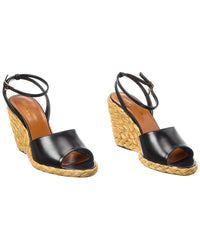Saint Laurent Sexy 95 Leather Wedge Sandal (Authentic Pre-Loved) 36 Black