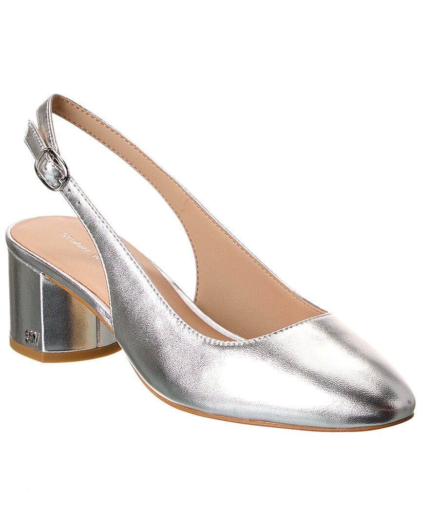 Stuart Weitzman Bridgt 50 Leather Slingback Pump Silver