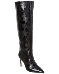 Alexandre Birman Kyra 85 Patent Croc-Embossed Leather Knee-High Boot Black