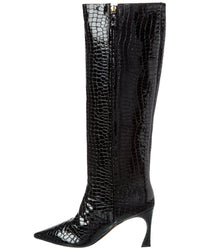 Alexandre Birman Kyra 85 Patent Croc-Embossed Leather Knee-High Boot