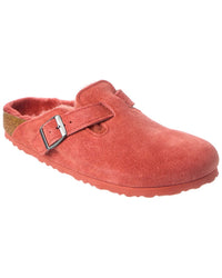 Birkenstock Boston Vl Narrow Suede & Shearling Clog Red