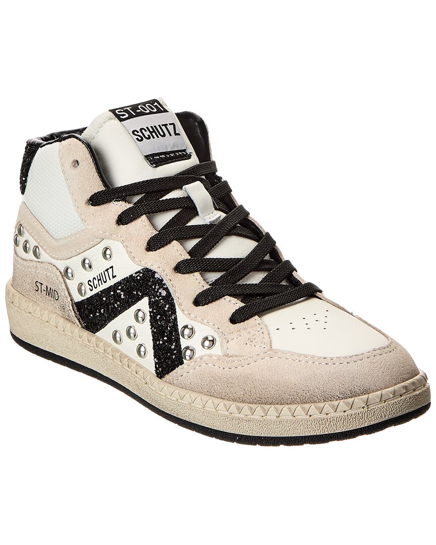 Schutz St Mid Rock Leather High-Top Sneaker