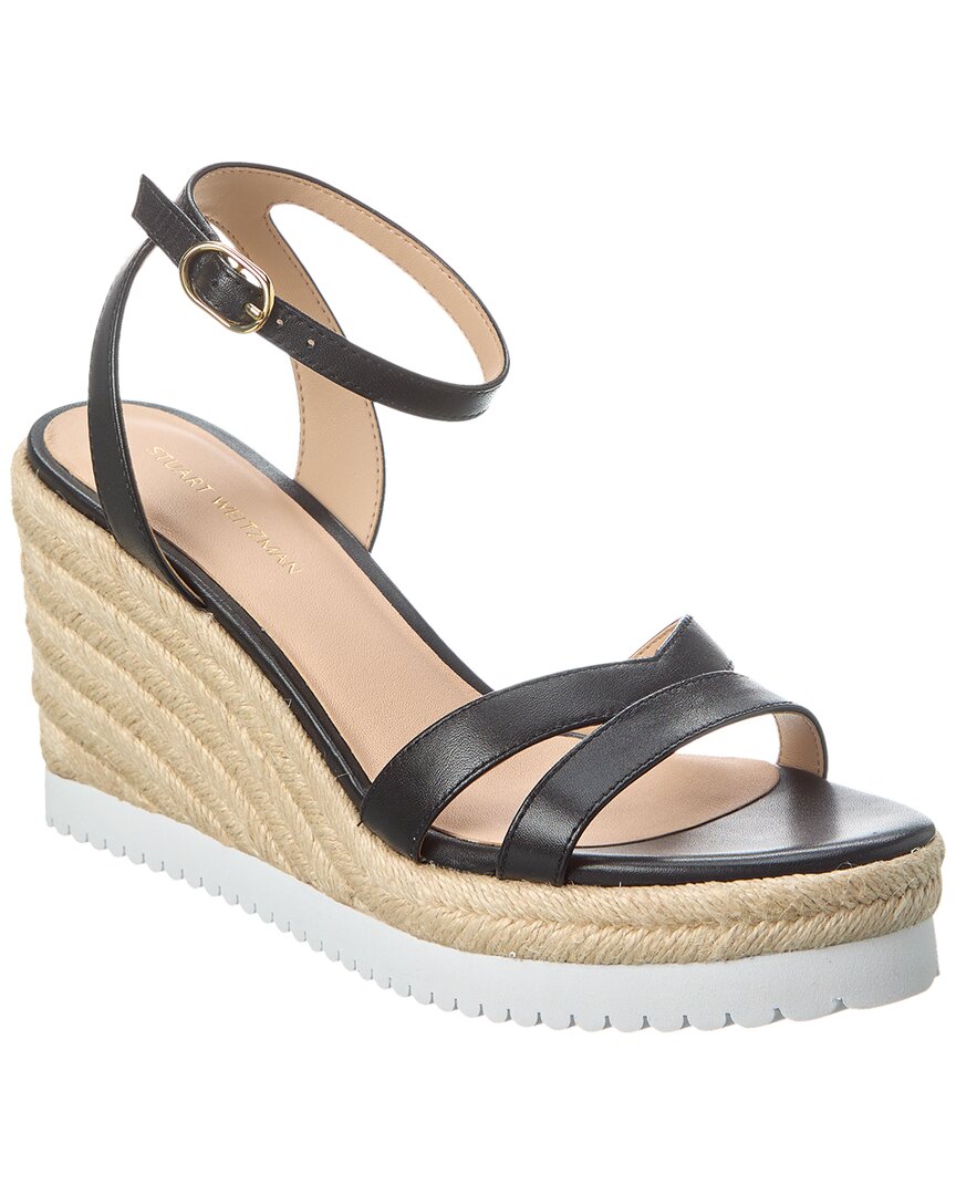 Stuart Weitzman Catlina Leather Espadrille Wedge Sandal Black