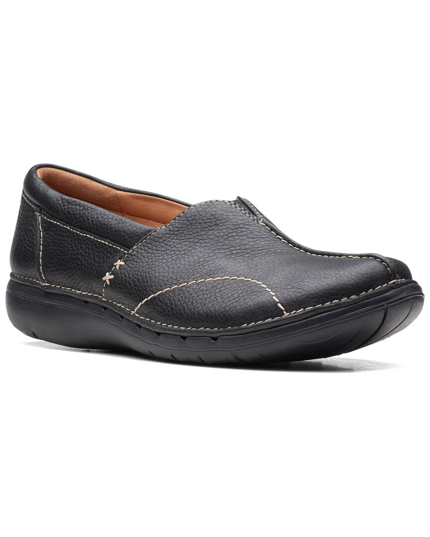 Clarks Un Loop Stride Leather Flat Black
