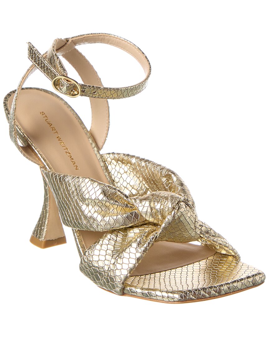 Stuart Weitzman Playa Ankle Strap Snake-Embossed Leather Sandal Gold