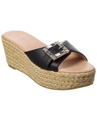 Stuart Weitzman June 75 Leather Wedge Sandal Black
