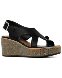 Donald Pliner Alanee01 Leather Slingback Wedge Sandal Black