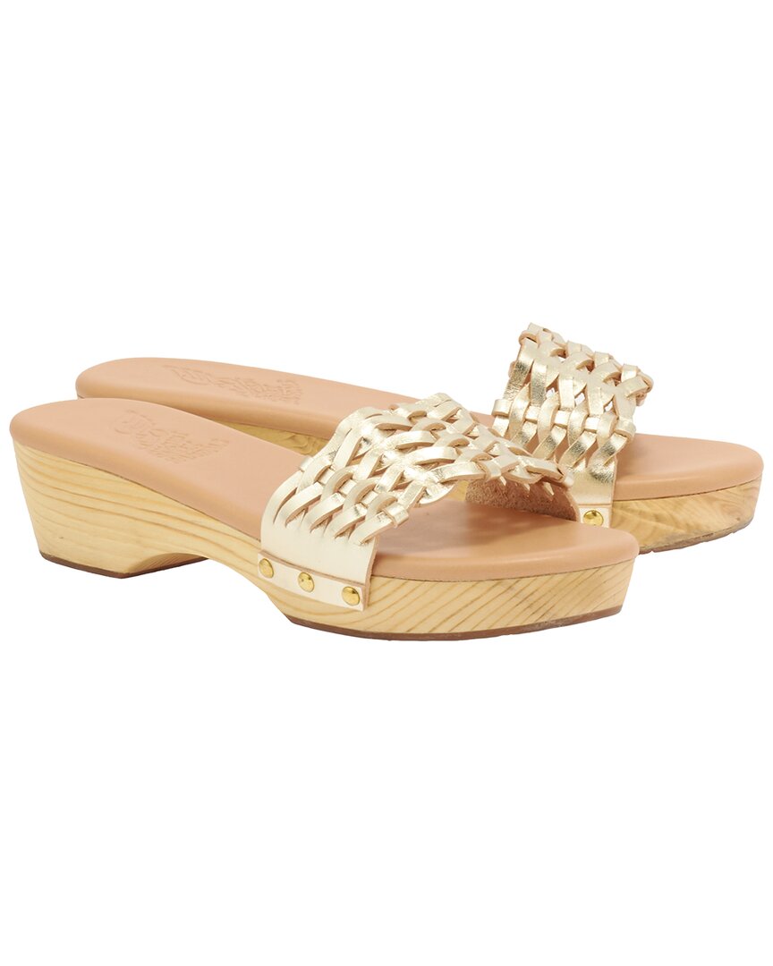 Ancient Greek Sandals Open Woven Leather Clog Platinum
