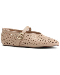 Tiffany & Fred Paris Perforated Leather Mary Jane Flat Beige