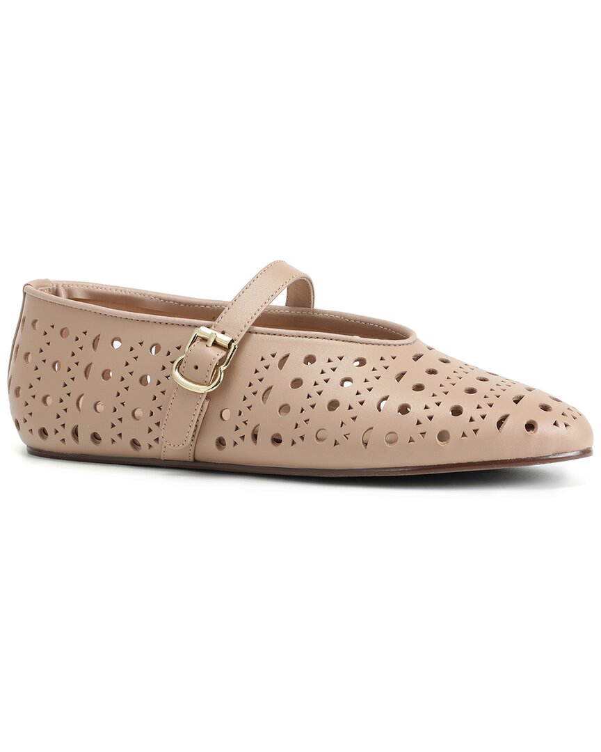 Tiffany & Fred Paris Perforated Leather Mary Jane Flat Beige