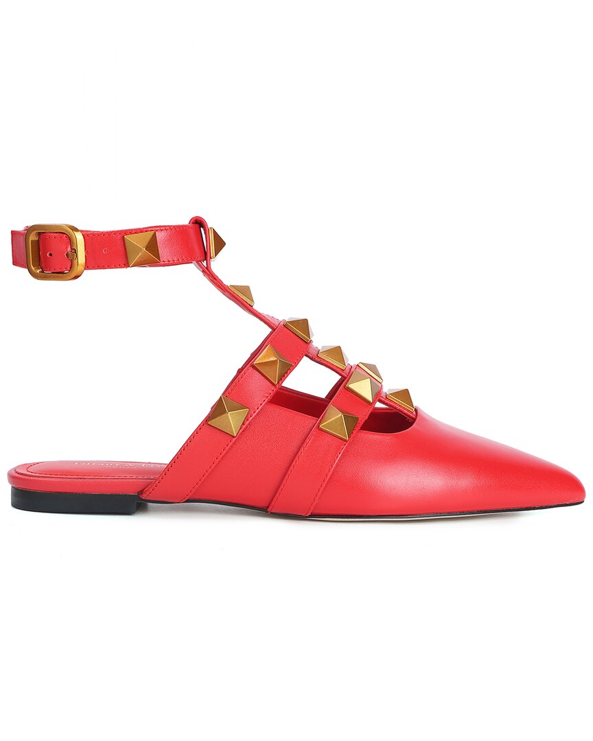 Tiffany & Fred Paris Studded Leather Pointy-Toe Ankle Strap Flat