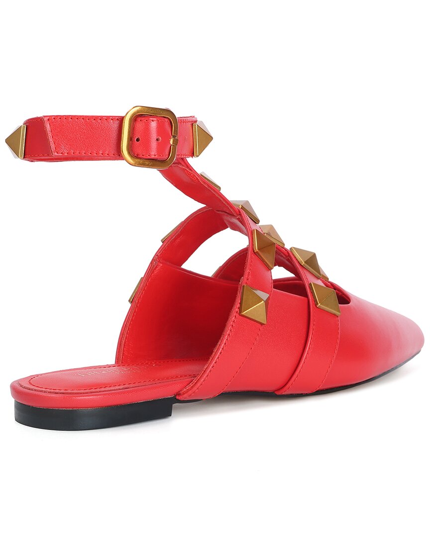 Tiffany & Fred Paris Studded Leather Pointy-Toe Ankle Strap Flat