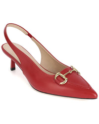 Tiffany & Fred Paris Metal-Link Leather Slingback Kitten Heel Pump