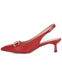 Tiffany & Fred Paris Metal-Link Leather Slingback Kitten Heel Pump