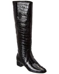 Veronica Beard Cecile Croc-Embossed Leather Knee-High Boot