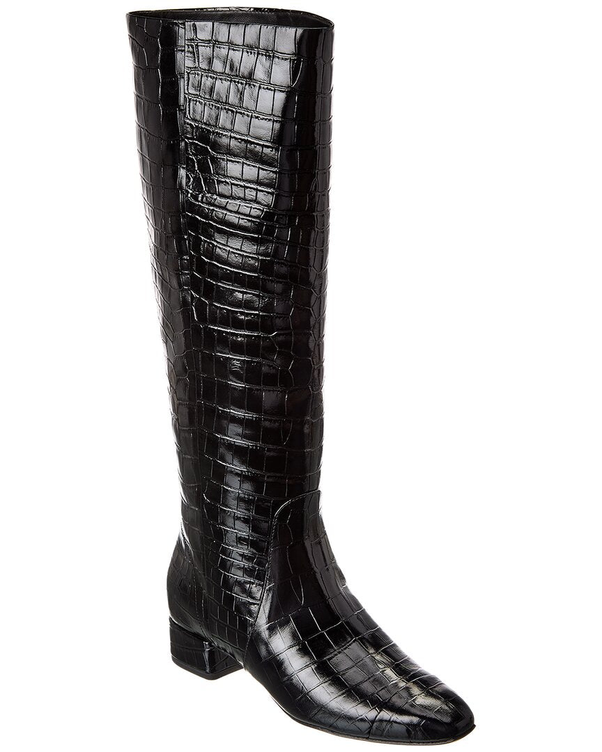 Veronica Beard Cecile Croc-Embossed Leather Knee-High Boot