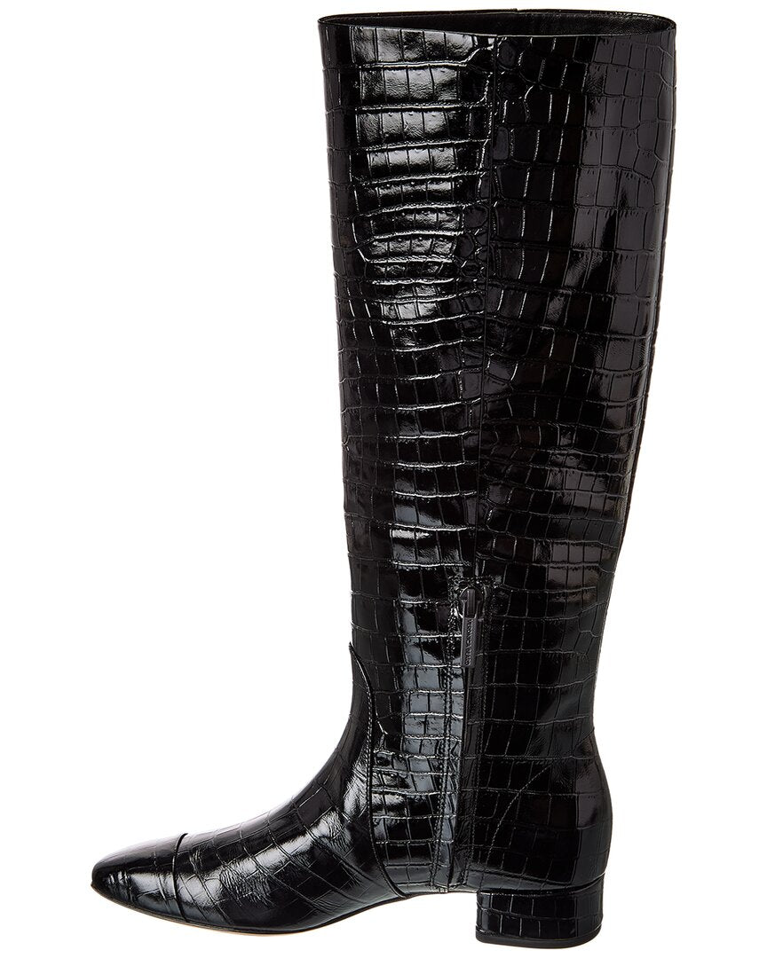 Veronica Beard Cecile Croc-Embossed Leather Knee-High Boot