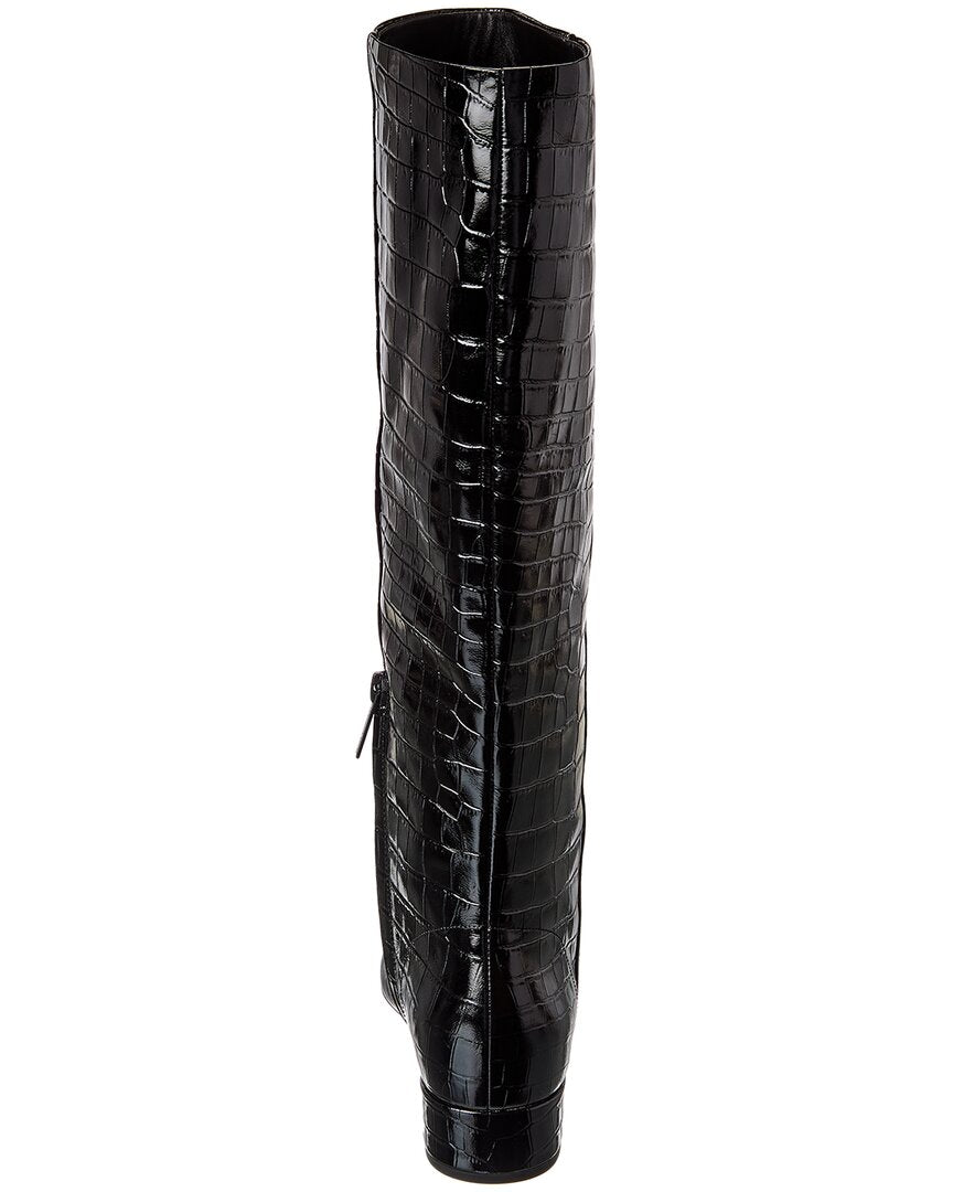 Veronica Beard Cecile Croc-Embossed Leather Knee-High Boot