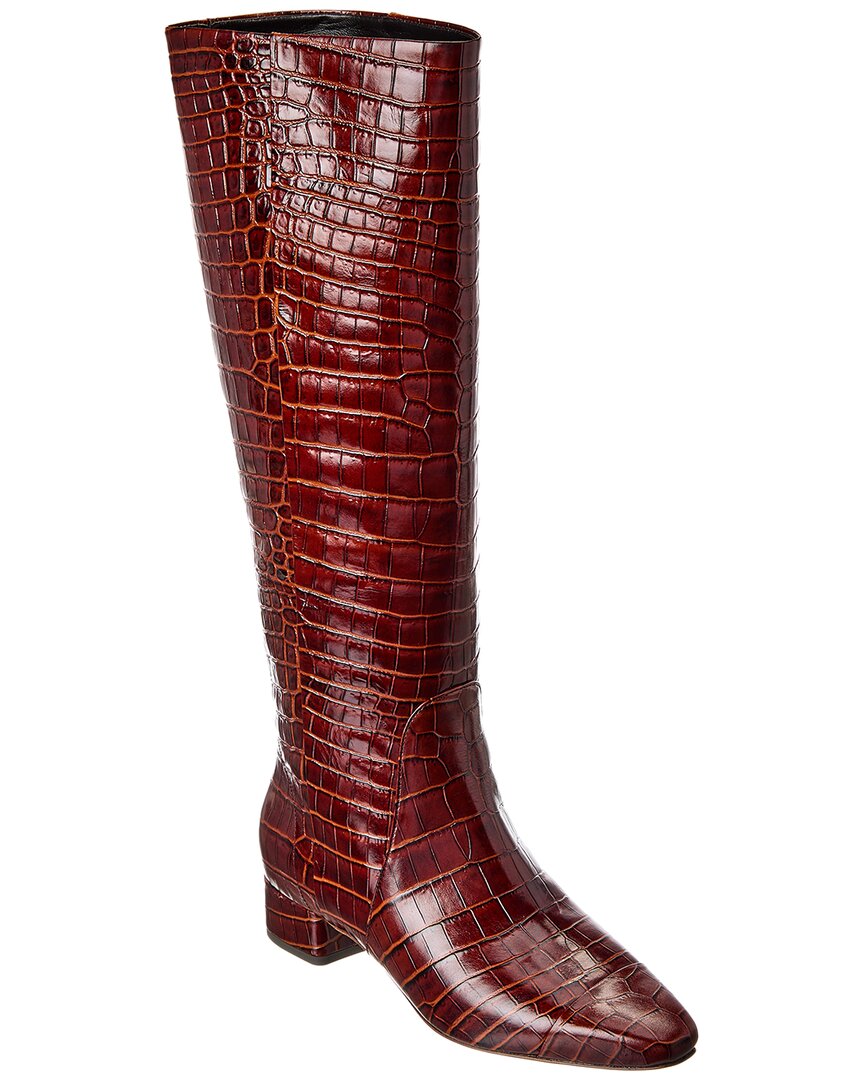 Veronica Beard Cecile Croc-Embossed Leather Knee-High Boot