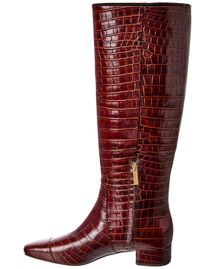 Veronica Beard Cecile Croc-Embossed Leather Knee-High Boot