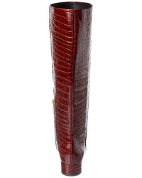 Veronica Beard Cecile Croc-Embossed Leather Knee-High Boot