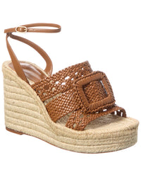 Alexandre Birman Lana 150 Woven Leather Wedge Sandal Brown Multi 41