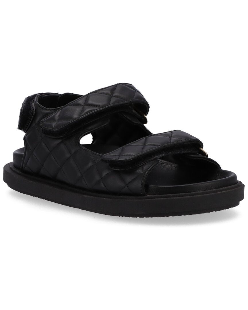 Alohas Hook-Loop Leather Sandal Black