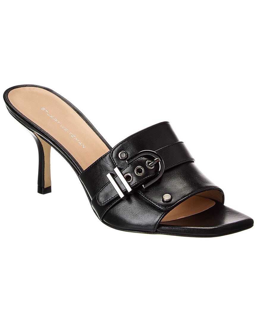Stuart Weitzman Maverick Slide 75 Leather Sandal Black