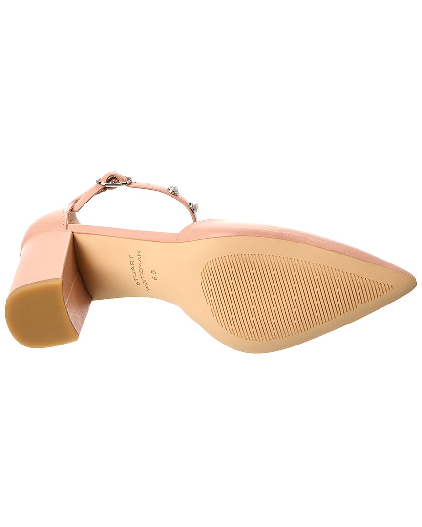 Stuart Weitzman Pearl Strap Block 75 Leather Pump