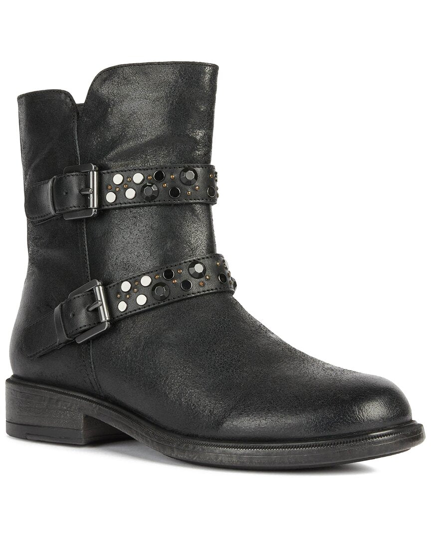 Geox Catria Leather Bootie 36 Black