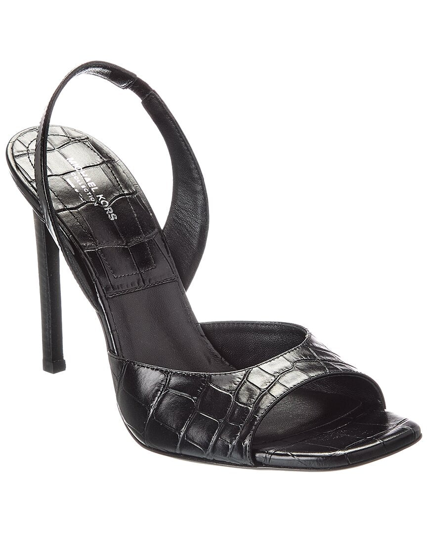 Michael Kors Collection Marisa Croc-Embossed Leather Slingback Sandal
