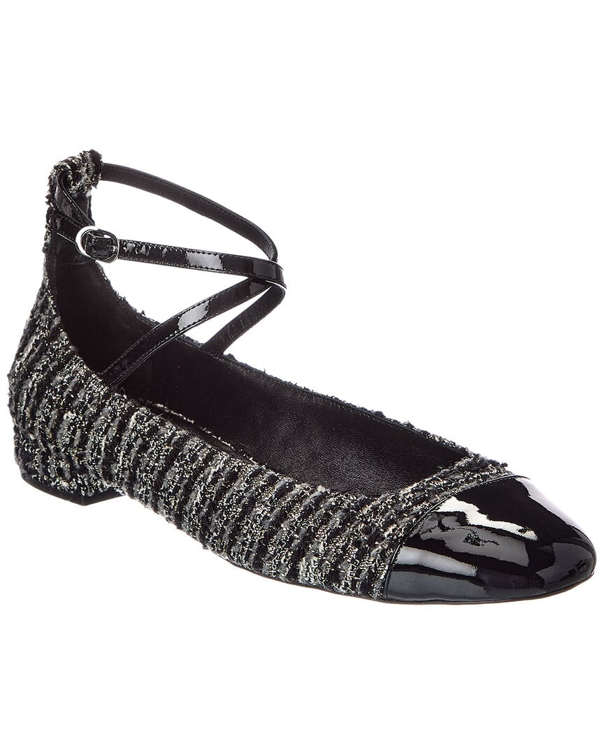 Stuart Weitzman Eden Strap Tweed & Patent Flat